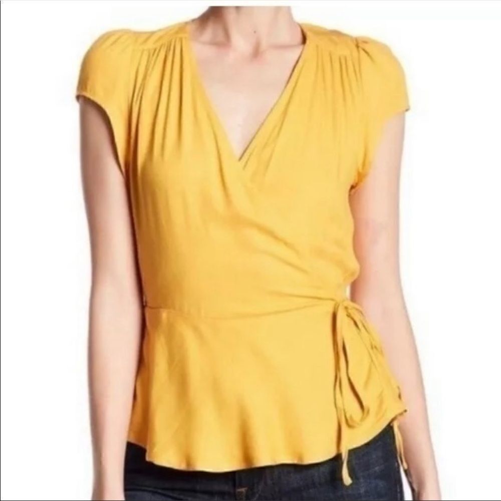 Love Fire Yellow Faux Wrap Peplum Top